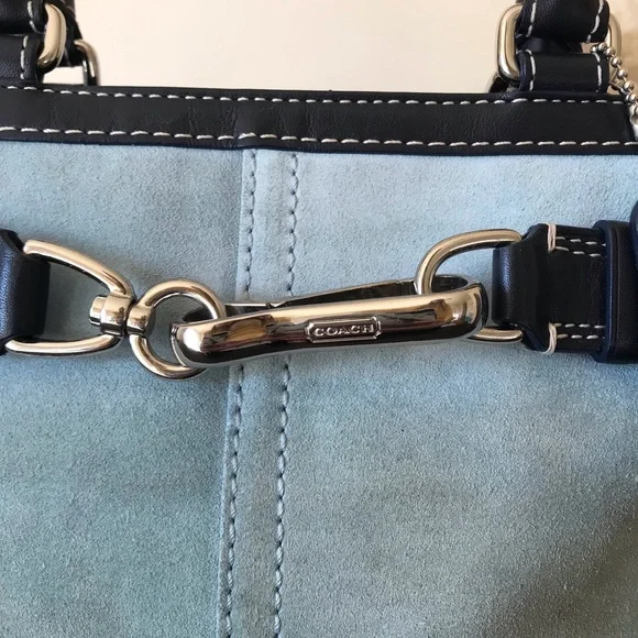 Coach Hampton Y2K ‘07 Baby Blue Suede/Leather Shoulder Purse And Wristlet F11208 - Picture 7 of 15